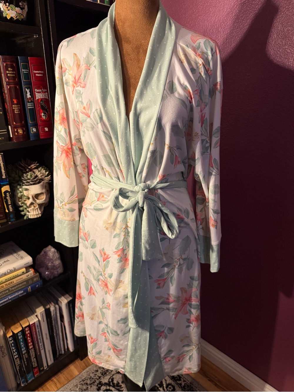Light green and white Floral Robe with Belt